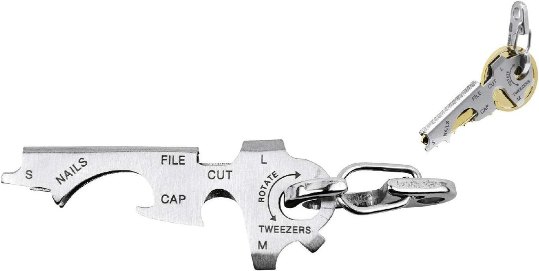 True Utility KeyTool - Multi Tool - Edelstahl-Schlüsselanhänger - 8 in 1 Tool, Box-Cutter-Messer, Sc
