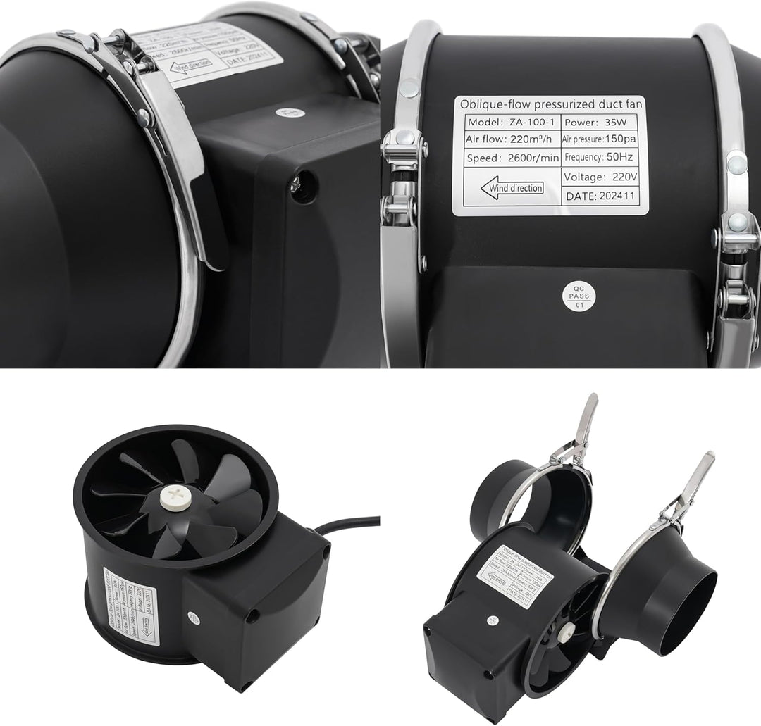 23*16.5*14.6 cm Rohrventilator aus PP mit Reinen Kupfermotors, 220m³/h Geräuscharm Kanalventilator A