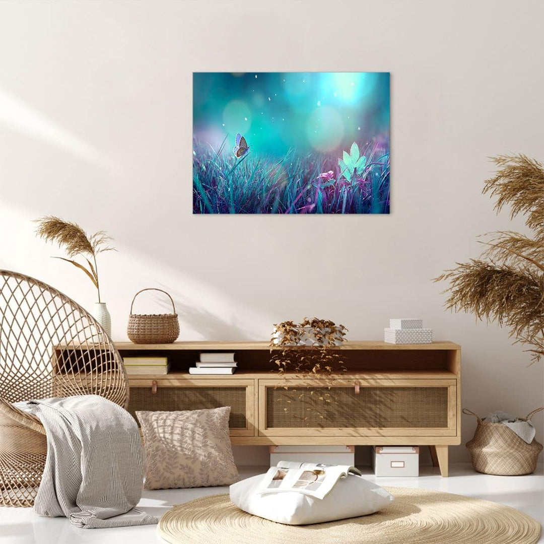 Bilder auf Leinwand Schmetterling Wiese Blume Leinwandbild 70x50cm Wandbilder Dekoration Wohnzimmer