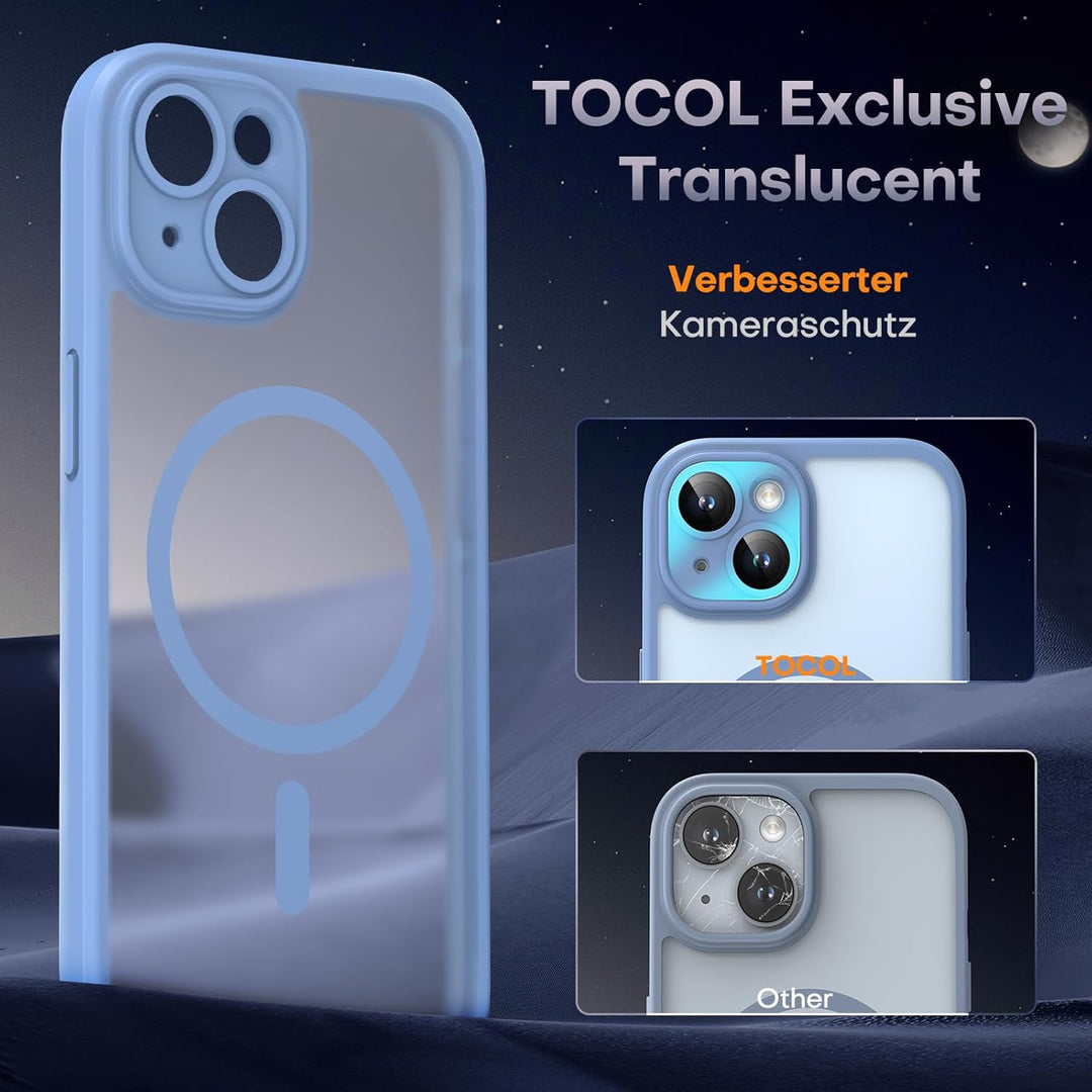 TOCOL 3 in 1 für iPhone 15 Hülle für MagSafe, Vollständiger Kameraschutz Stossfest Kratzfest Magneti