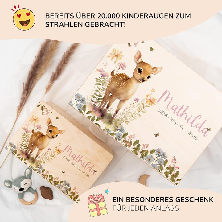 KIDSMOOD - Erinnerungsbox Baby, personalisierte Holzkiste mit Deckel, Ideal zur Aufbewahrung von Eri