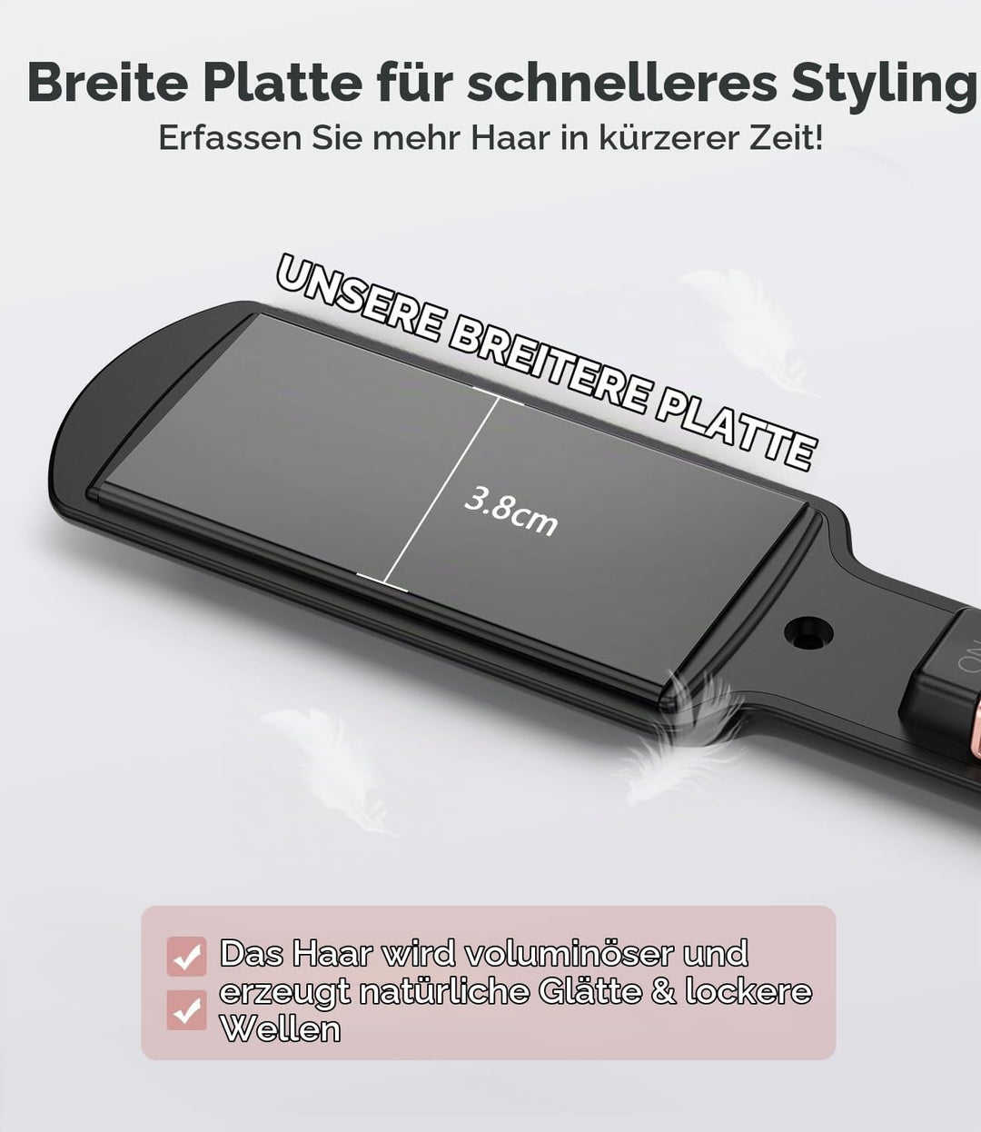 FARERY Tragbarer Mini Glätteisen, 38mm Breiter Platte Mini Glätteisen für Kurzes und Langes Haar, Re