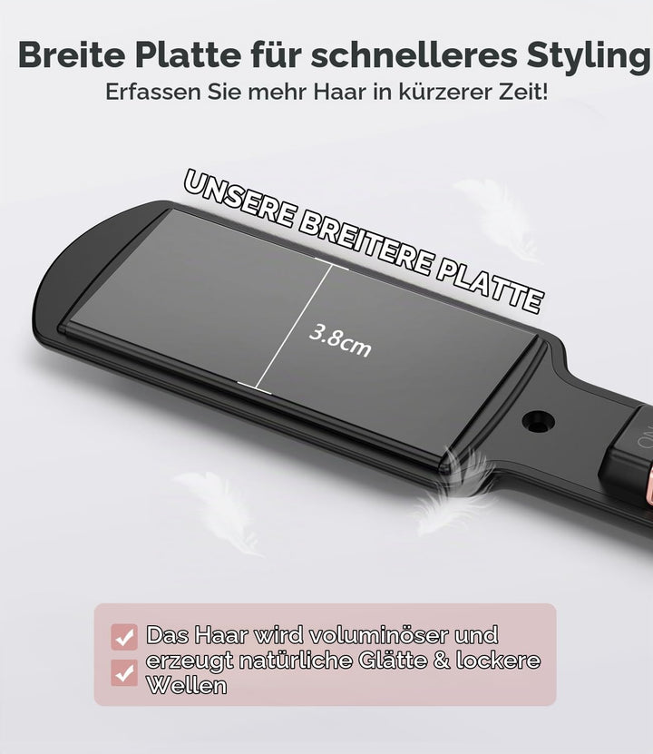 FARERY Tragbarer Mini Glätteisen, 38mm Breiter Platte Mini Glätteisen für Kurzes und Langes Haar, Re