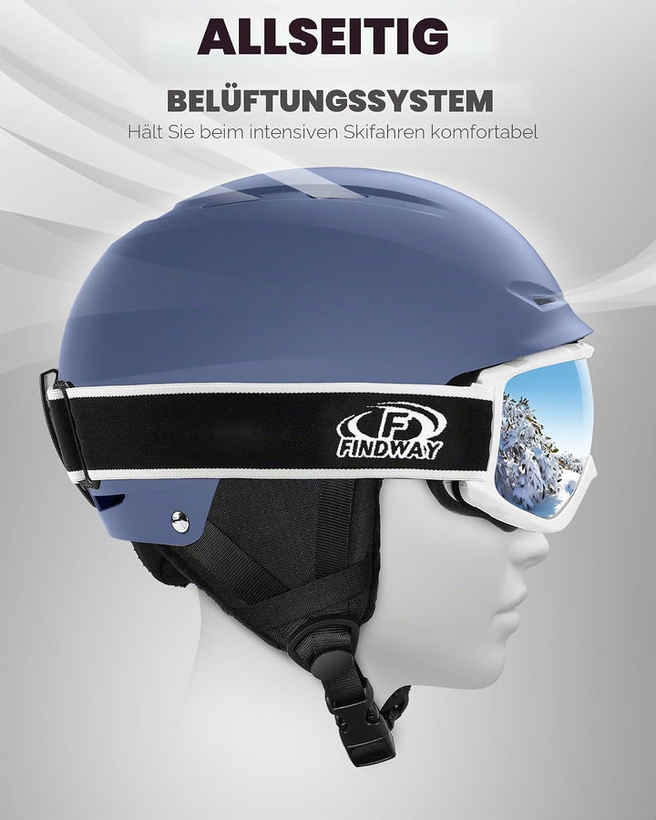 Findway Skihelm und Skibrille Set, SnowboardHelm mit Brille für Damen und Herren Erwachsene Skihelme