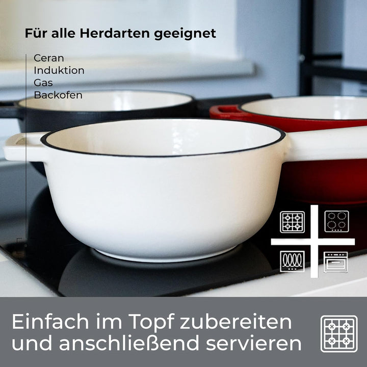 osoltus Fondue | Käsefondue | Fleischfondue Topf Gusseisen cremeweiss 6 Personen Emaille Cremeweiss