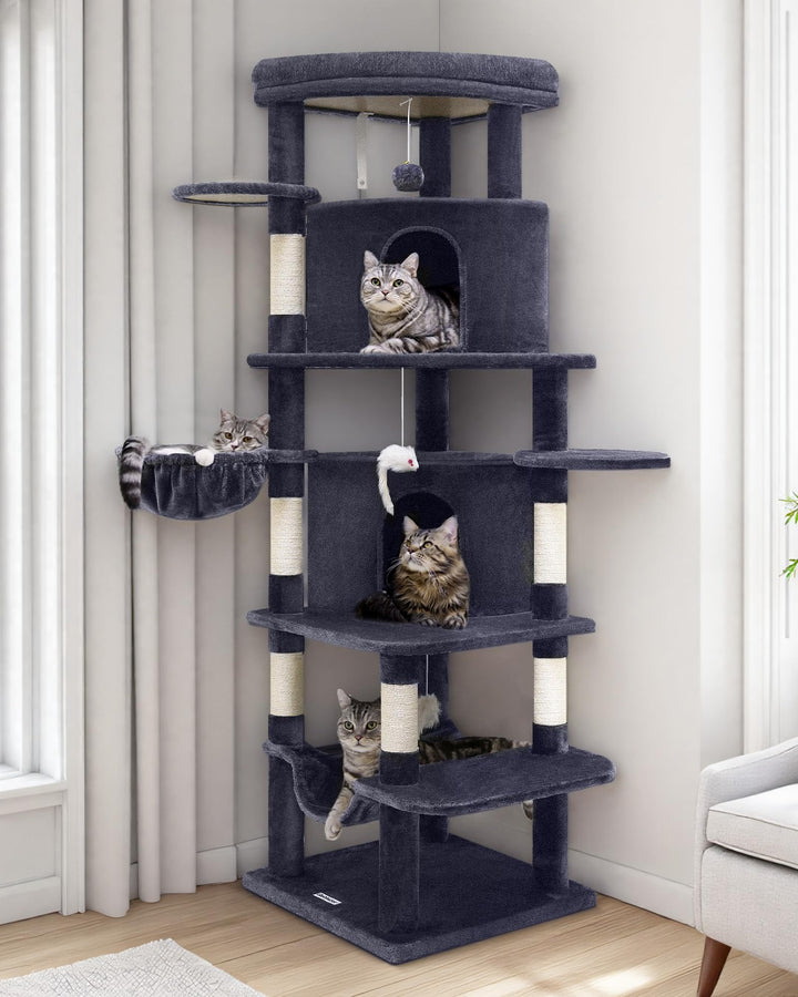 Globlazer Kratzbaum Katzen, Eckkratzbaum Stabil hoch 167 cm mit 2 Sektor Katzenhaus, Gepolsterte Pla
