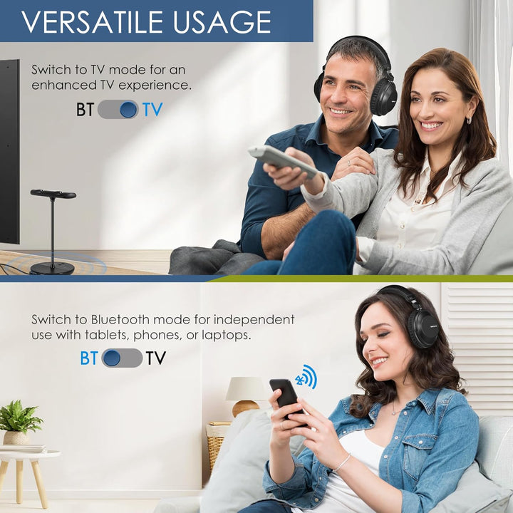SIMOLIO Duo Kabelloser TV Kopfhörer zum Fernseher, Funkkopfhörer mit Kino & Dialogmodus, Bluetooth &