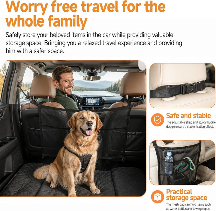 Hundegitter Auto Rückbank mit Aufbewahrungstasche &amp; Verstellbarem Seil | Universal Hundenetz Auto Ve