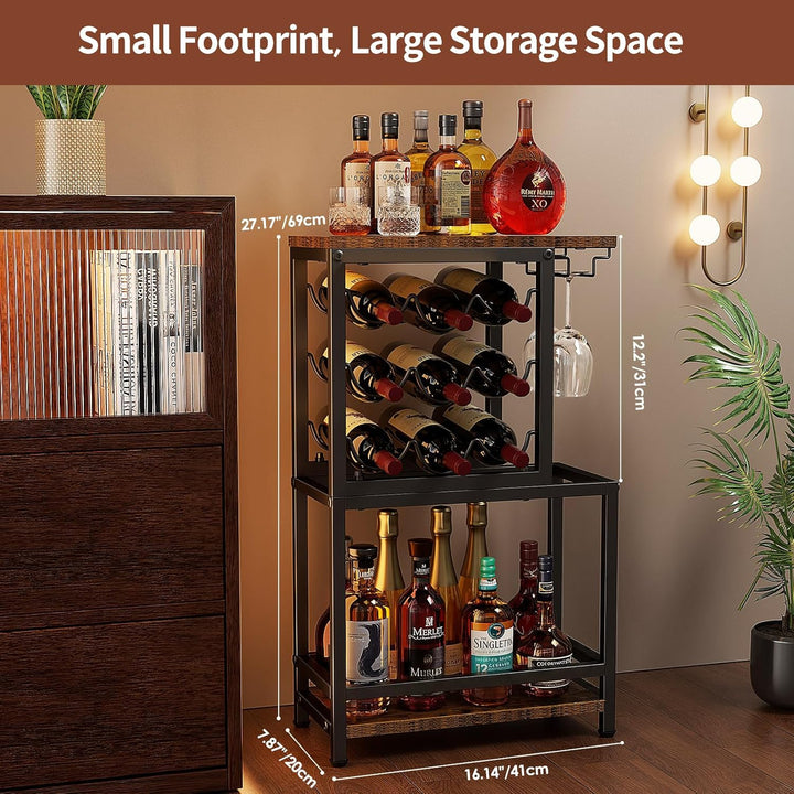 Nuovoware 3 Tier Weinregal Freistehend Boden, Weinregal Tischplatte mit Gläserhalter, Vielseitig Liq