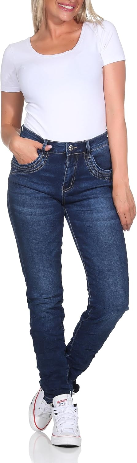 Karostar Denim Hose Sweat Design Jogginghose Boyfriend Jeanshose Stretchjeans Kordelzug 89 36W Dunke