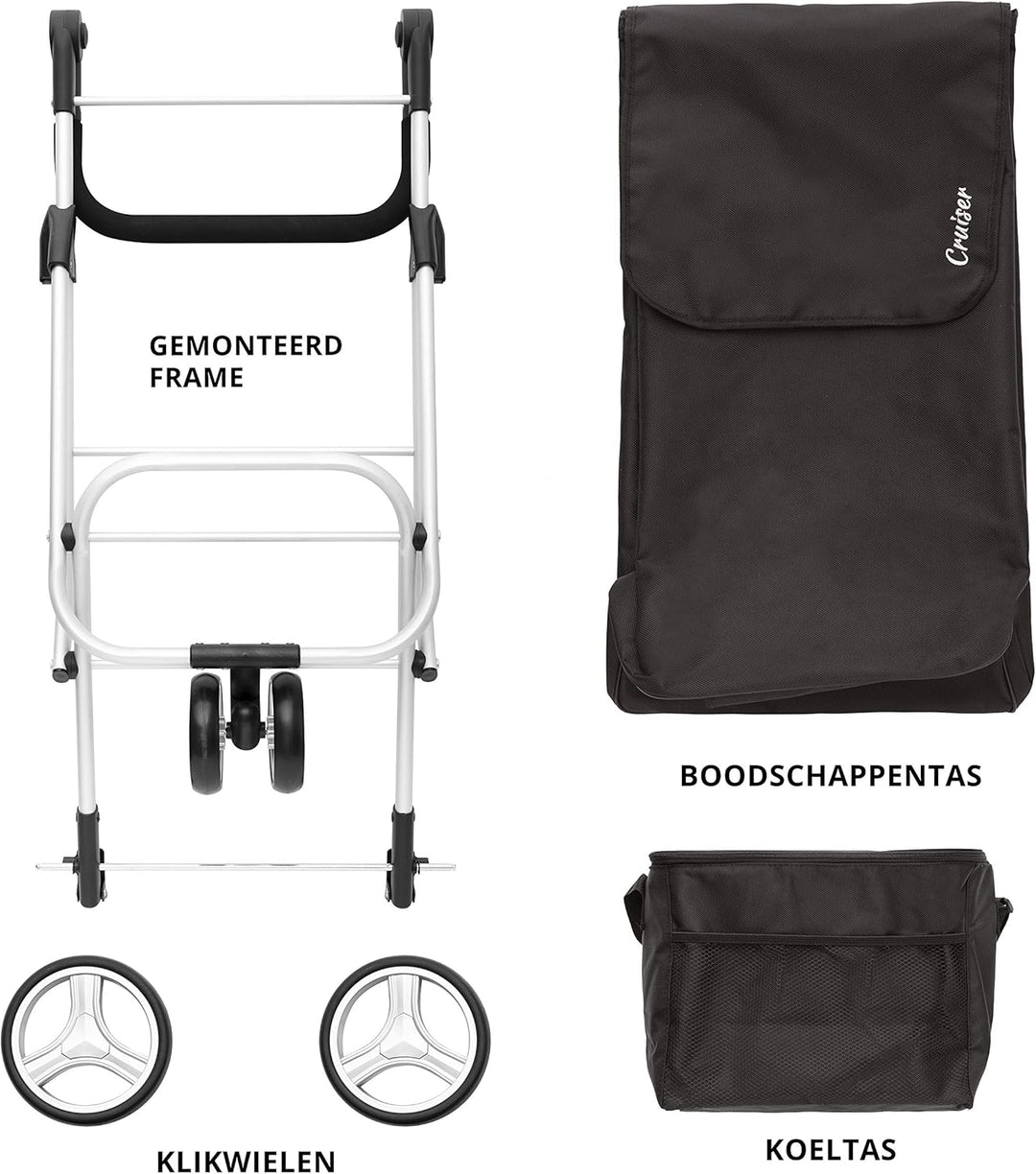 Cruiser Einkaufswagen 59 Liter mit 14 ltr Kuhltasche - 3 räder Einkaufstrolley (schwar) Schwarz, Sch