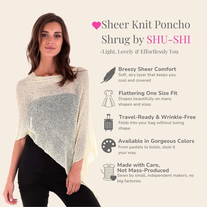 SHU-SHI - Damen Poncho-Top - transparent - leichtes Strickmaterial Cremiges Gelb, Cremiges Gelb