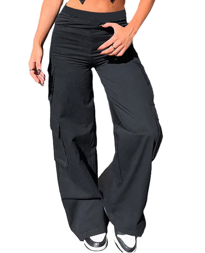 Nuofengkudu Cargohose Damen Weite Hosen Stretch High Waist Cargo Taschen Bootcut Schlaghose Damenhos