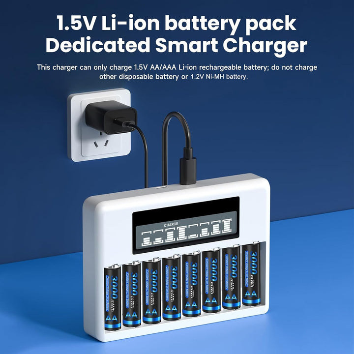 CITYORK AA AAA wiederaufladbare Lithium-Ionen Batterien mit 4 Stücke 1.5V 3000mWh AA Lithium Akku un