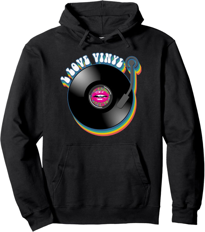 60s 70s Retro Flower Power - I Love Vinyl Records 3 Fan Fun Pullover Hoodie