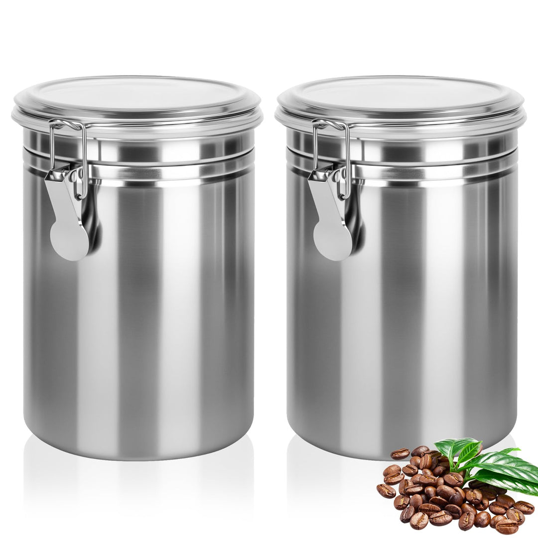 2 Stück Kaffeedose Luftdicht mit Deckel, 1.8 L Kaffeebohnen Behälter aus Edelstahl, kaffeebohnen auf