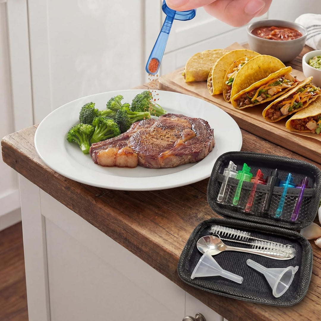 Tragbares Camping Gewürze Set 6er Pack Mini Gewürzstreuer Gewürzglas mit Löffeldeckel Design Auslauf