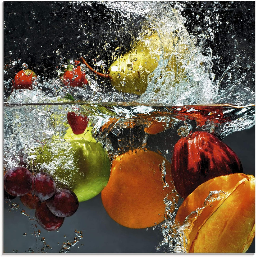 ARTland Glasbilder Wandbild Glas Bild einteilig 50x50 cm Quadratisch Früchte im Wasser Obst Frucht C