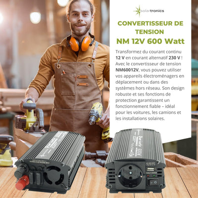 solartronics Spannungswandler Wechselrichter Intverter NM 600-1200 Watt 12V zu 230V schwarz USB Schu