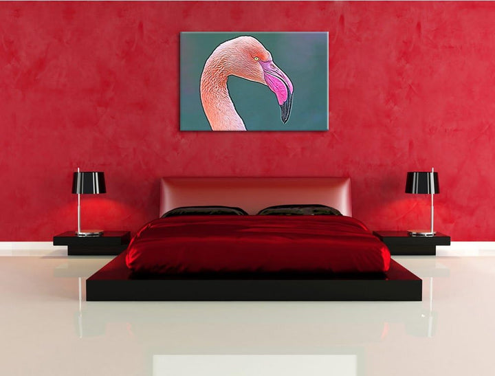 Flamingo im Seitenprofil Deluxe Format: 100x70 cm auf Leinwand, XXL riesige Bilder fertig gerahmt mi