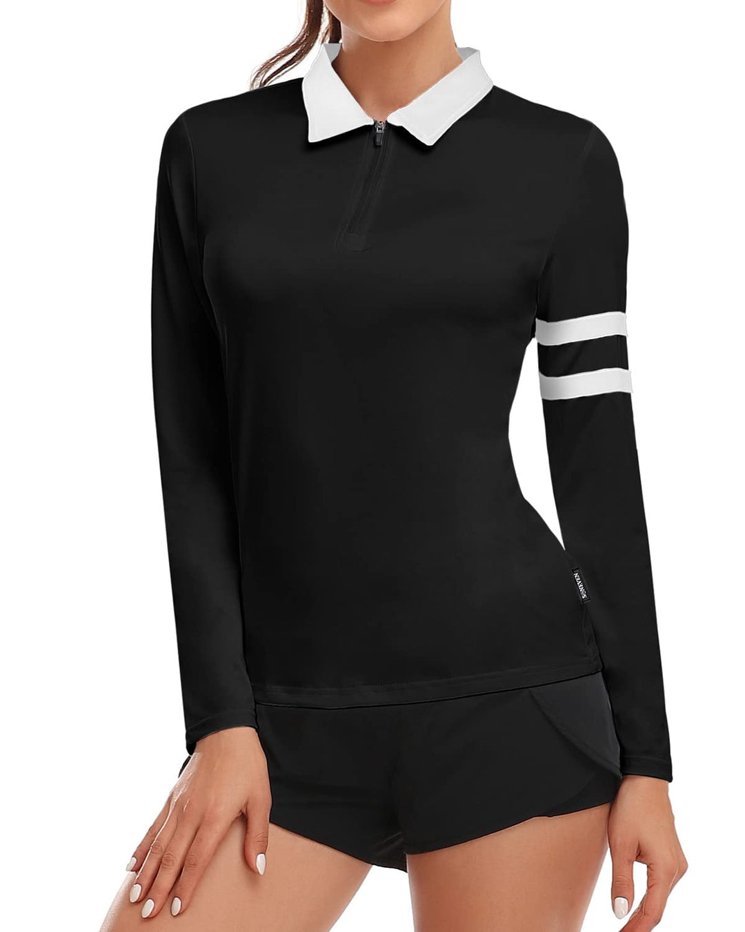 Soneven 1/4 Reissverschluss Golf Poloshirt Damen Langarm Polohemd Sport Polo Langarmshirt Damen Spor
