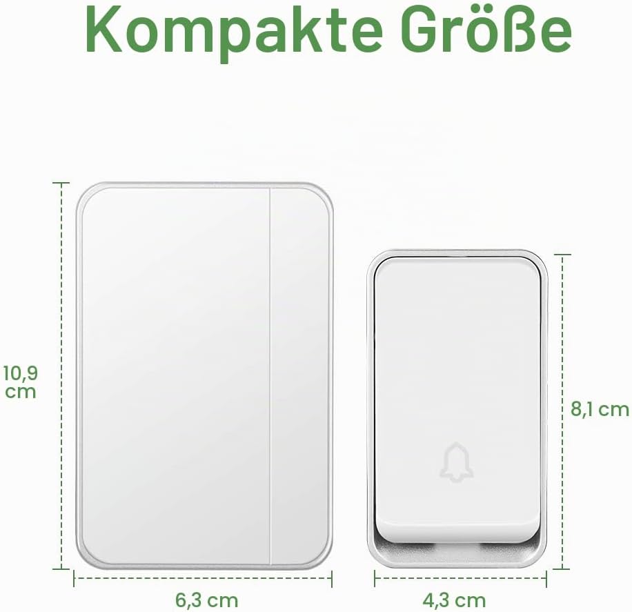 [Keine Batterie Erforderlich] Drahtlose Türklingel wasserdicht, AURTEC-Türklingel-Kit mit 2 Empfänge
