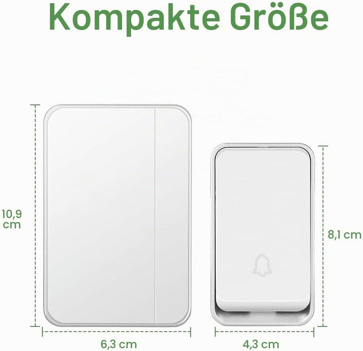 [Keine Batterie Erforderlich] Drahtlose Türklingel wasserdicht, AURTEC-Türklingel-Kit mit 2 Empfänge