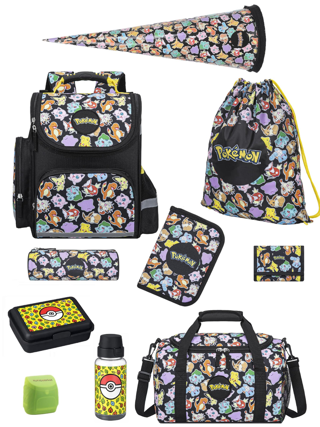 Familando - Schulranzen Set - 10-teilig mit Schultüte - Pokémon (Pikachu Motiv) - Ergonomisch, stabi