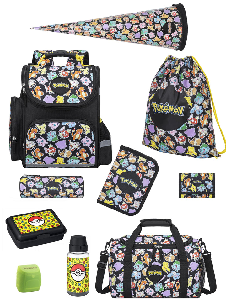 Familando - Schulranzen Set - 10-teilig mit Schultüte - Pokémon (Pikachu Motiv) - Ergonomisch, stabi