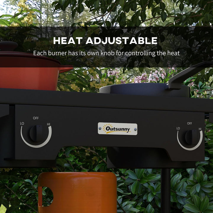 Outsunny 2-Flammen Propanherd 92000BTU/h 79x40x76cm | Tragbarer Gasherd, mit 2 abnehmbaren Beinen, f