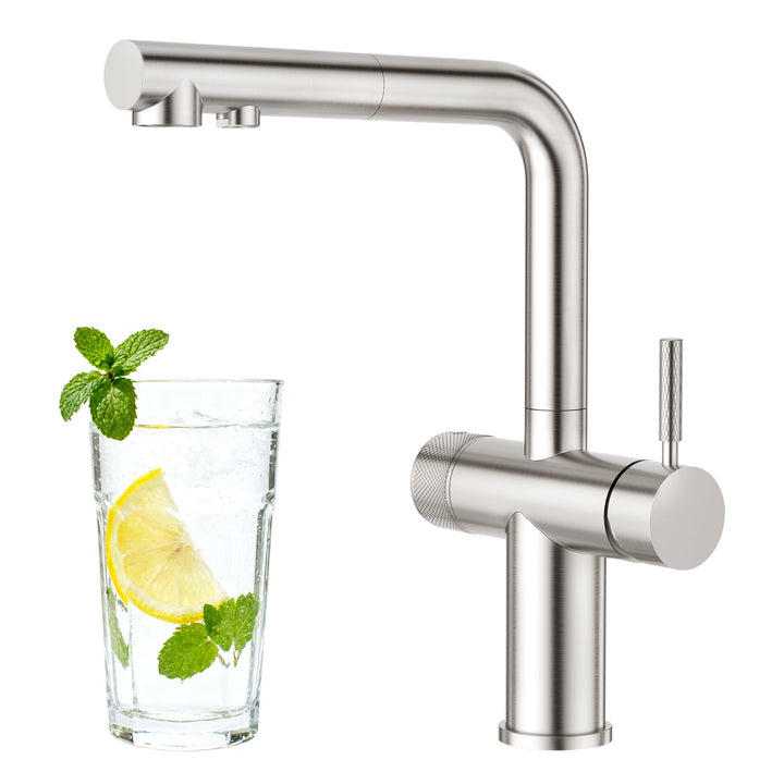 Faustina 3 Wege Küchenarmatur mit Brause ausziehbar, Doppelhebel Armatur Wasserhahn Spültischarmatur