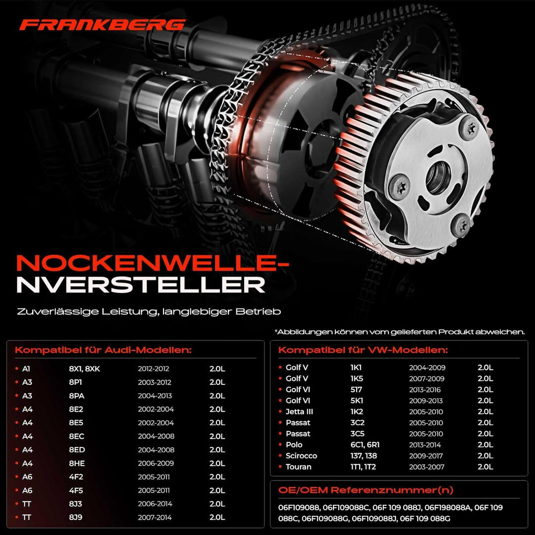 Frankberg Nockenwellenversteller Auslassseite für A1 A3 A4 A6 TT Altea Exeo Golf J-e-t-t-a P-a-s-s-a