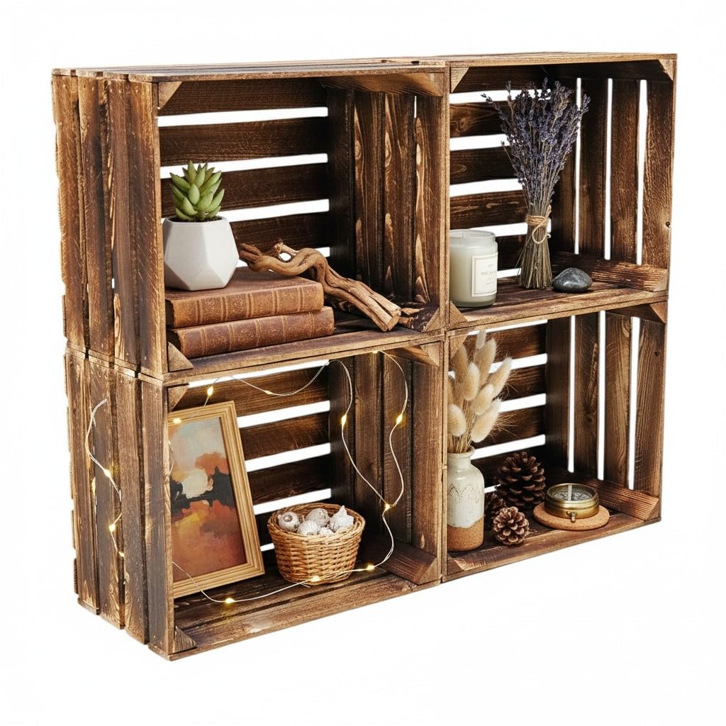 Teramico Alte geflammte Obstkisten / Holzkisten in vielen Variationen -Ideal zum Möbelbau oder zur A