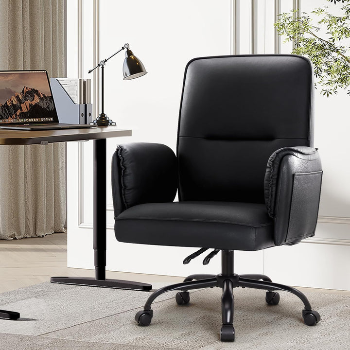 IWMH Bürostuhl, PU Leder Ergonomischer Schreibtischstuhl, Verdickte Kissen Breiten Sitz Chefsessel m