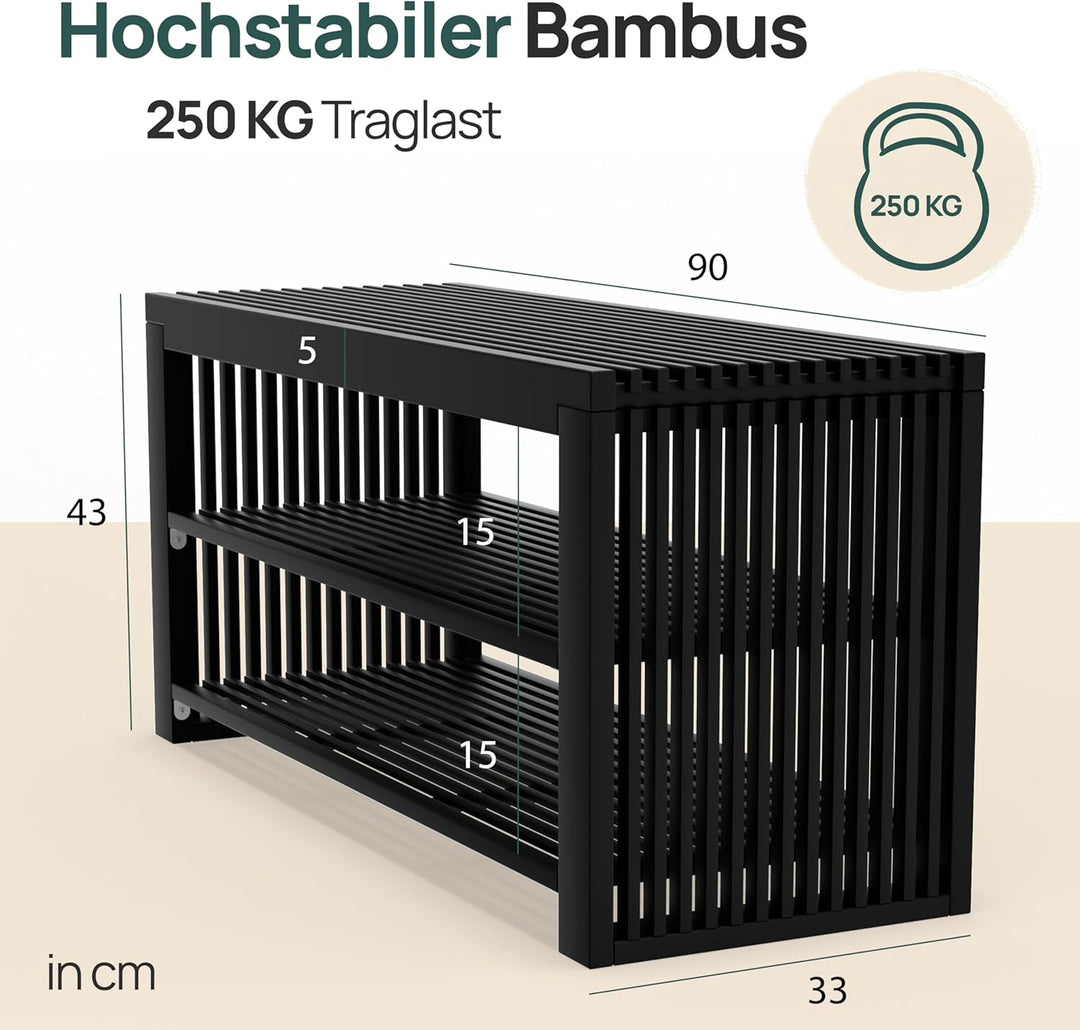 Bambus Schuhschrank - Schuhbank - Sitzbank mit Stauraum - Schuhregal Holz | BAM BOO BOX Schuhbank mi