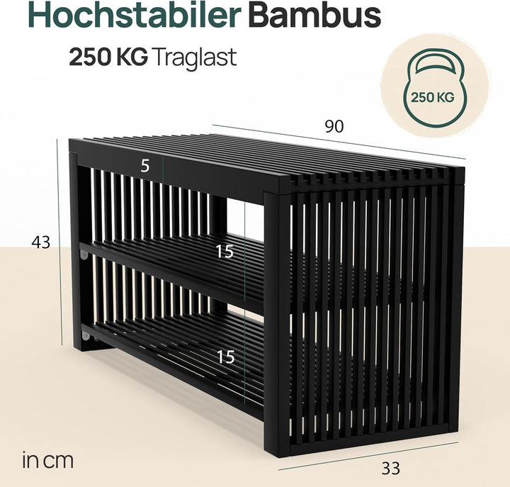 Bambus Schuhschrank - Schuhbank - Sitzbank mit Stauraum - Schuhregal Holz | BAM BOO BOX Schuhbank mi