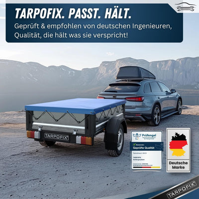 Tarpofix® Anhängerplane Flachplane 170 x 110 x 7,5 cm + 2x Planenbügel (verstellbar 100-145 cm) - ra