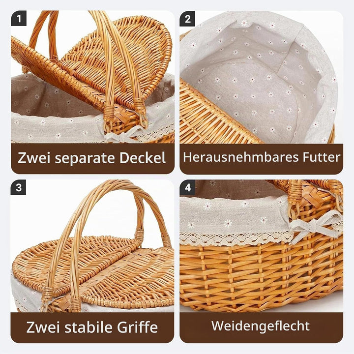 Picknickkorb,weidenkorb,Picnic Basket,Korb mit Deckel,Handgefertigt