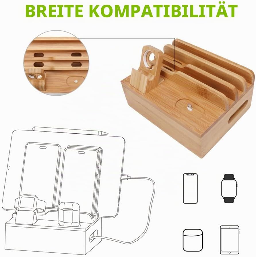 USB Ladestation Mehrere Geräte, Handyladestationen aus Holz, Handy Organizer Ladestation, Ablage für