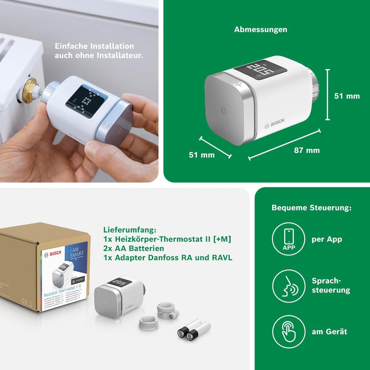 Bosch Smart Home Heizkörperthermostat II [+M], smartes Thermostat, Flexible Nutzung im Bosch Smart H