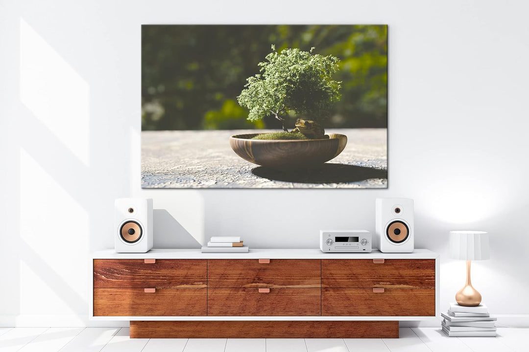 deyoli kleiner niedlicher Bonsai Format: 80x60 als Leinwandbild, Motiv fertig gerahmt auf Echtholzra