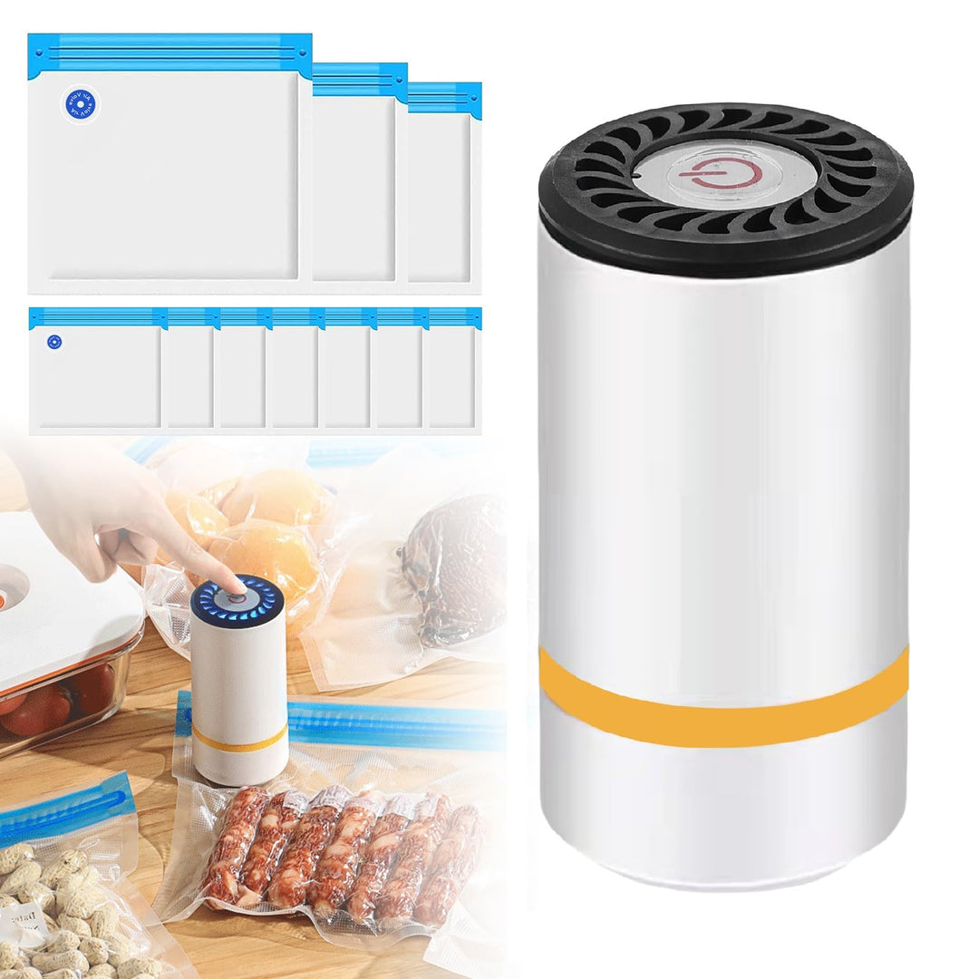 Handvakuumierer, Mini Vakuumiergerät mit 15 Vakuumbeuteln, Vakuumiergerät für Lebensmittel, Mini Vak