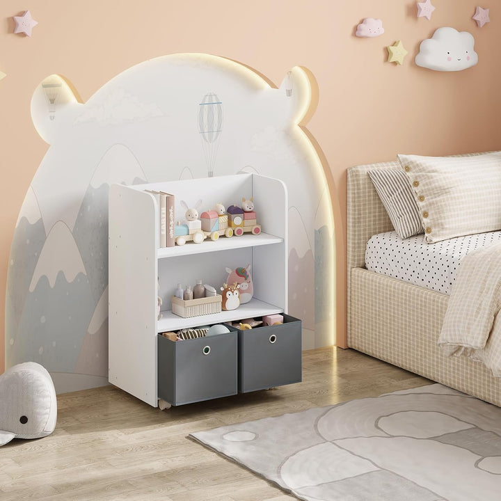 WOLTU Kinderregal beweglich, 2 in 1 Bücherregal Spielzeugregal, Kinder Regal mit Boxen, zweiseitiger