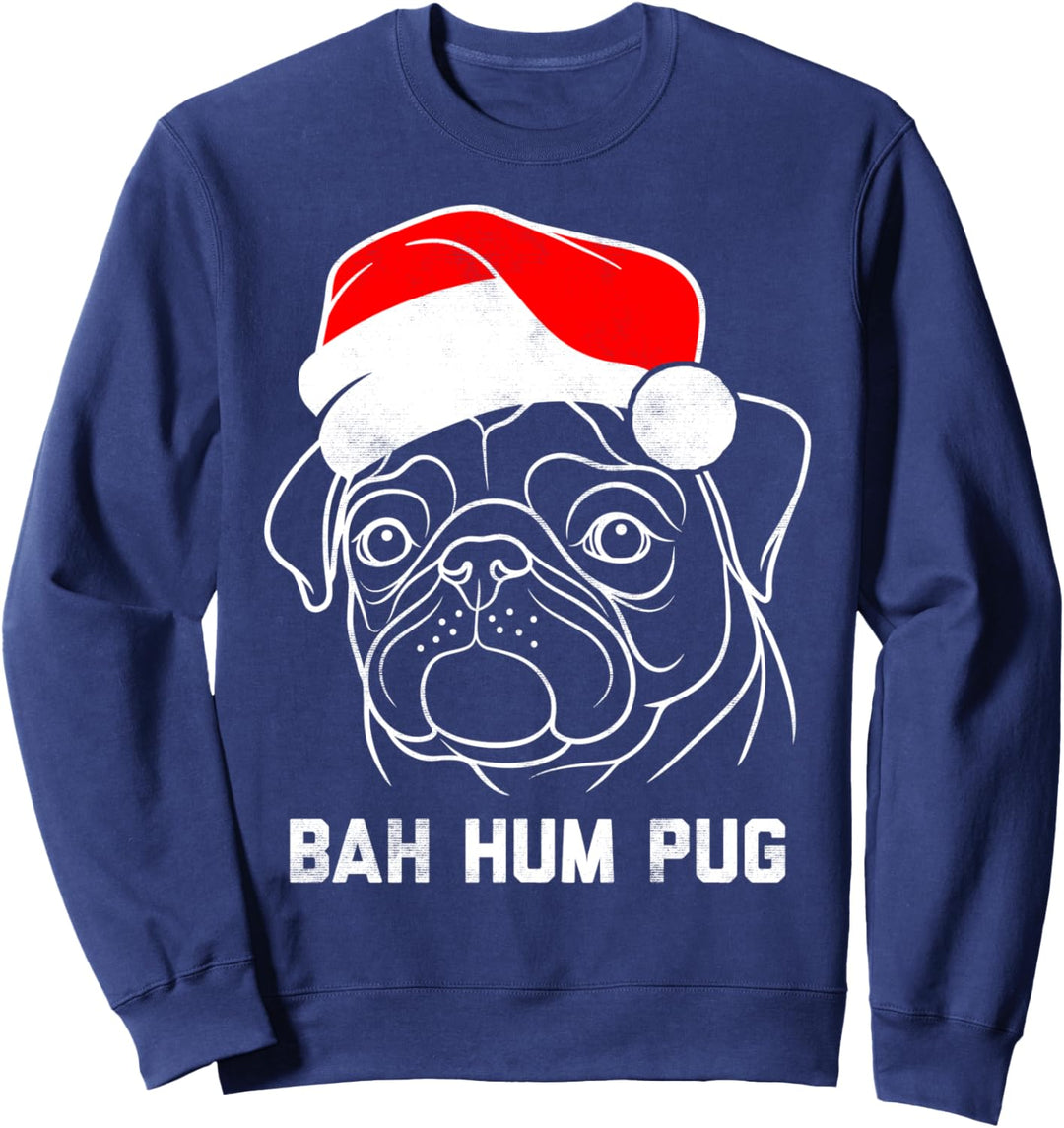 Bah Hum Pug Santa Hat Outline Christmas Sweatshirt