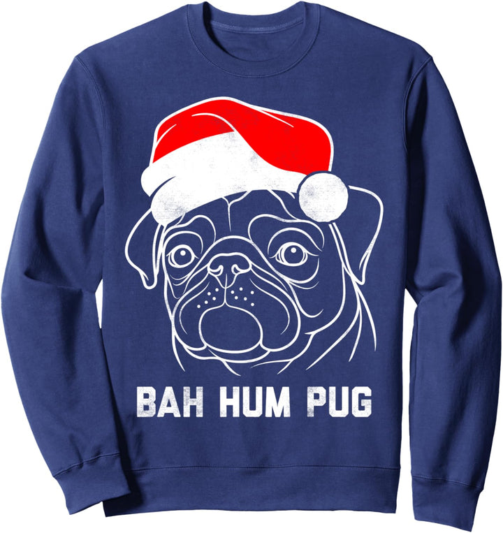 Bah Hum Pug Santa Hat Outline Christmas Sweatshirt