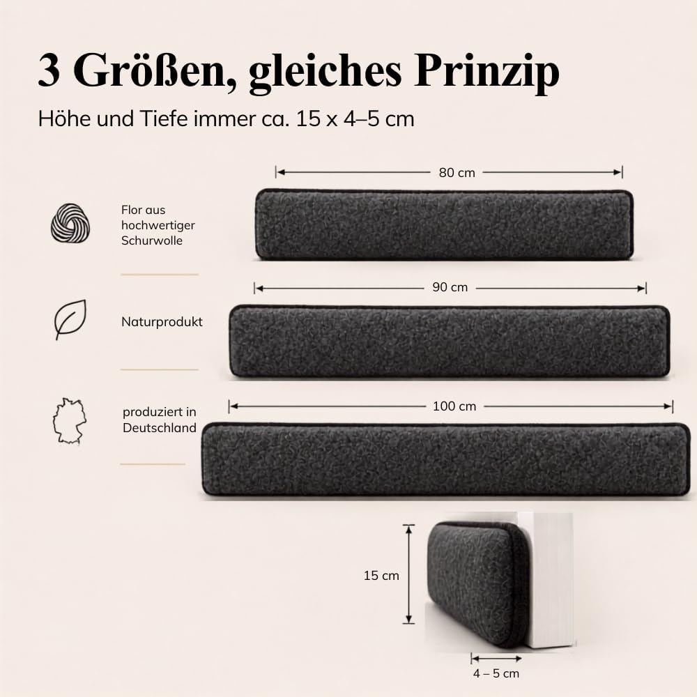 K. & N. Schurwolle 550 Schurwoll-Zugluftstopper für Türen 100 cm, Anthrazit Anthrazit 100 cm Single,
