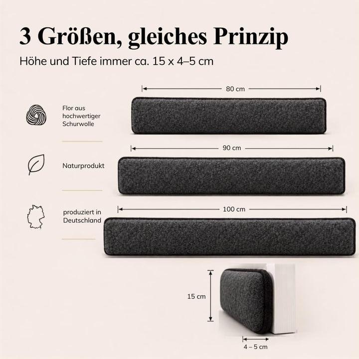 K. & N. Schurwolle 550 Schurwoll-Zugluftstopper für Türen 100 cm, Anthrazit Anthrazit 100 cm Single,
