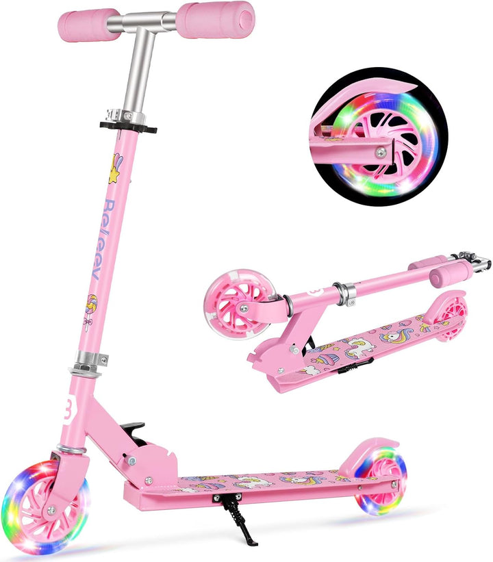 BELEEV Roller Kinder 2 Räder, Klappbar Kinderroller für Mädchen Jungen, Tretroller mit LED Leuchtend