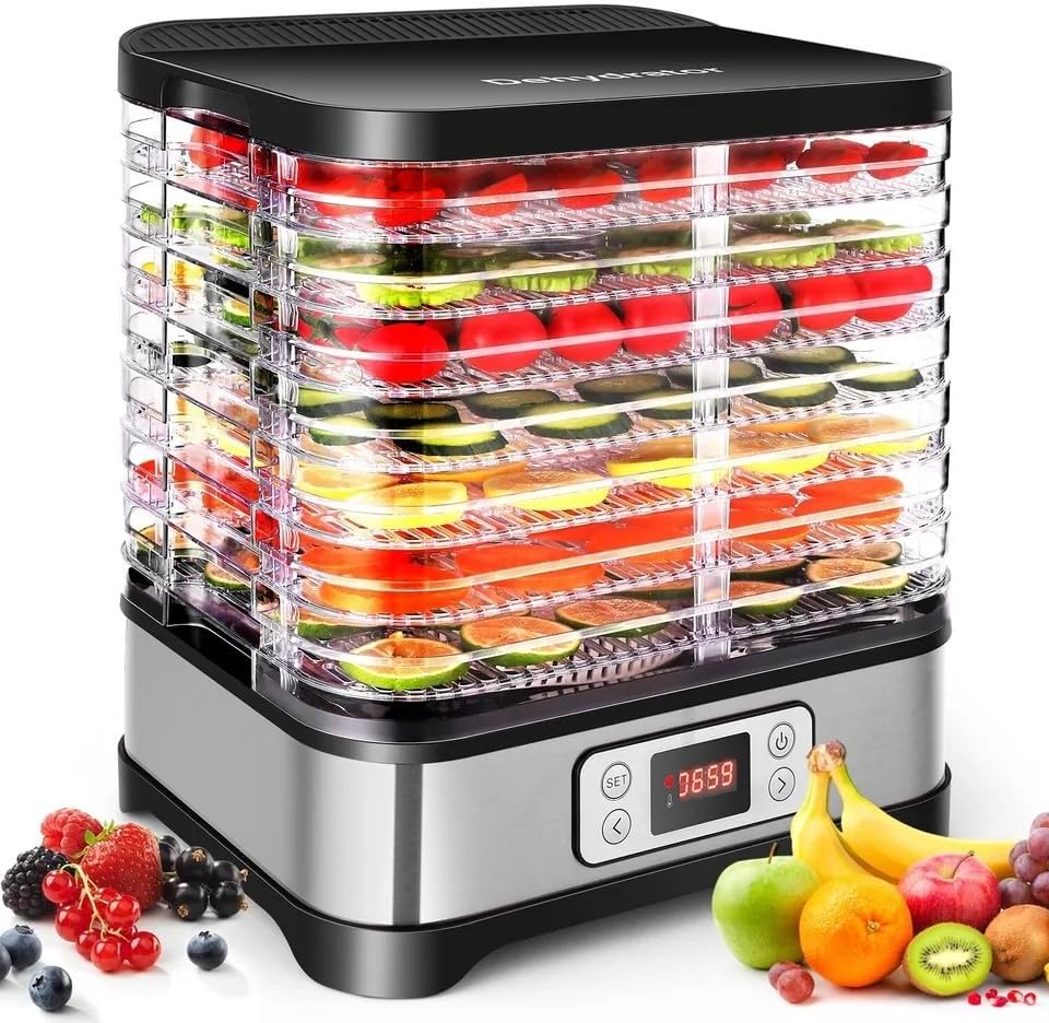 Nictemaw 400W Dörrautomat, Dörrgerät für Lebensmittel mit 8 Dörrebenen,Trockner für Fleisch, Obst& G