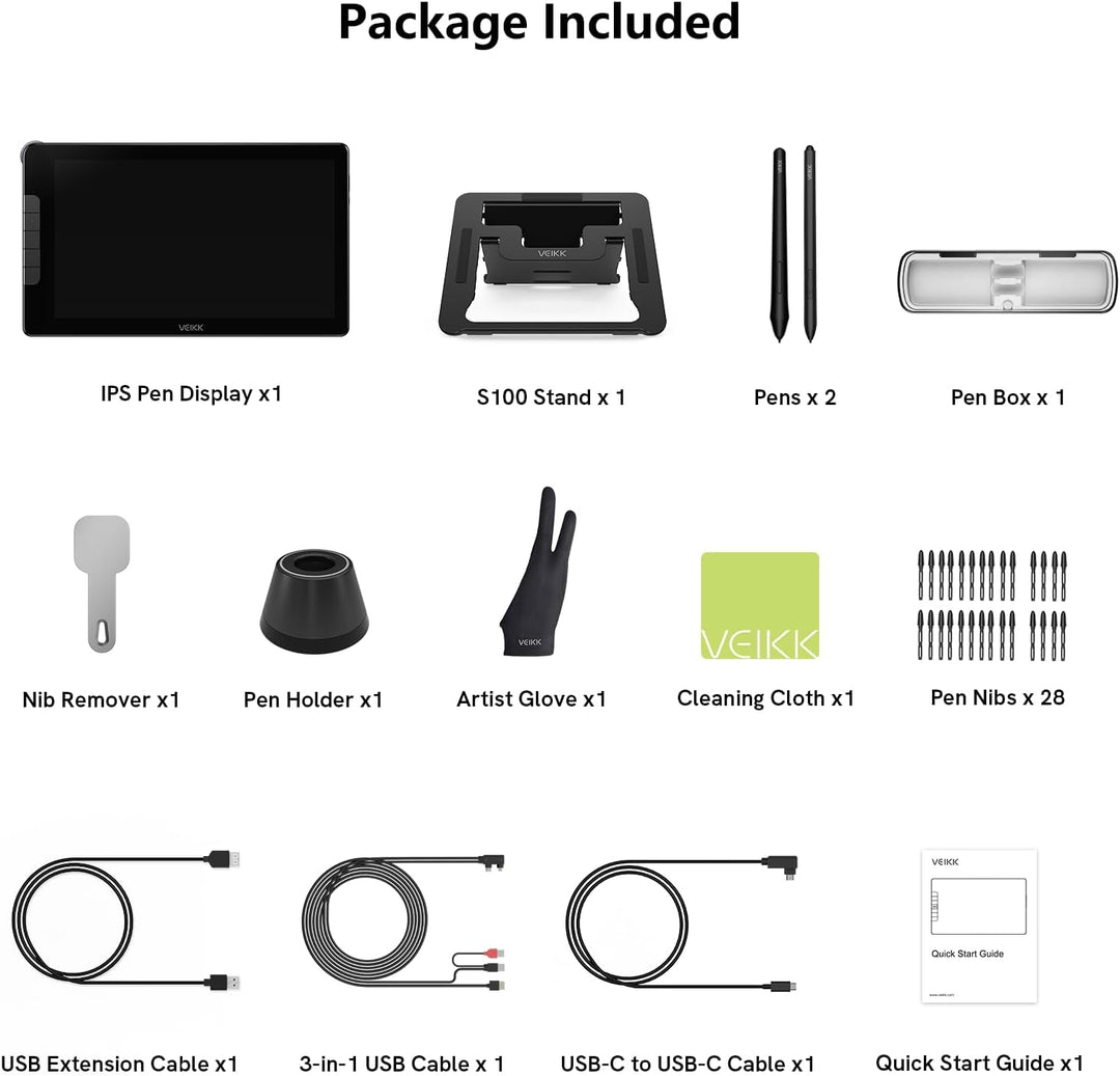 Grafiktablett mit Display mit 16384 Ebenen VEIKK Studio 16, 15,6 Zoll Drawing Tablet mit Display hat